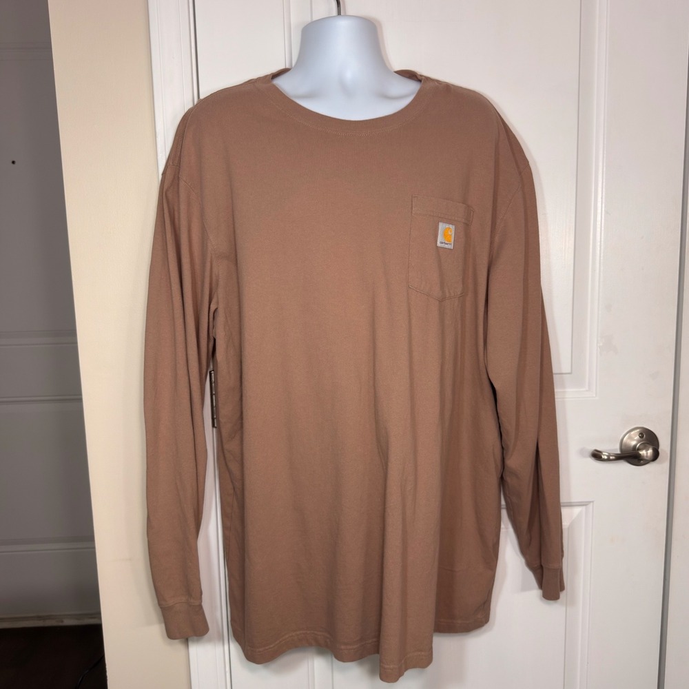 Carhartt Loose Fit Long Sleeve Pocket T-Shirt Brown Workwear K126 Size 2XL Tall